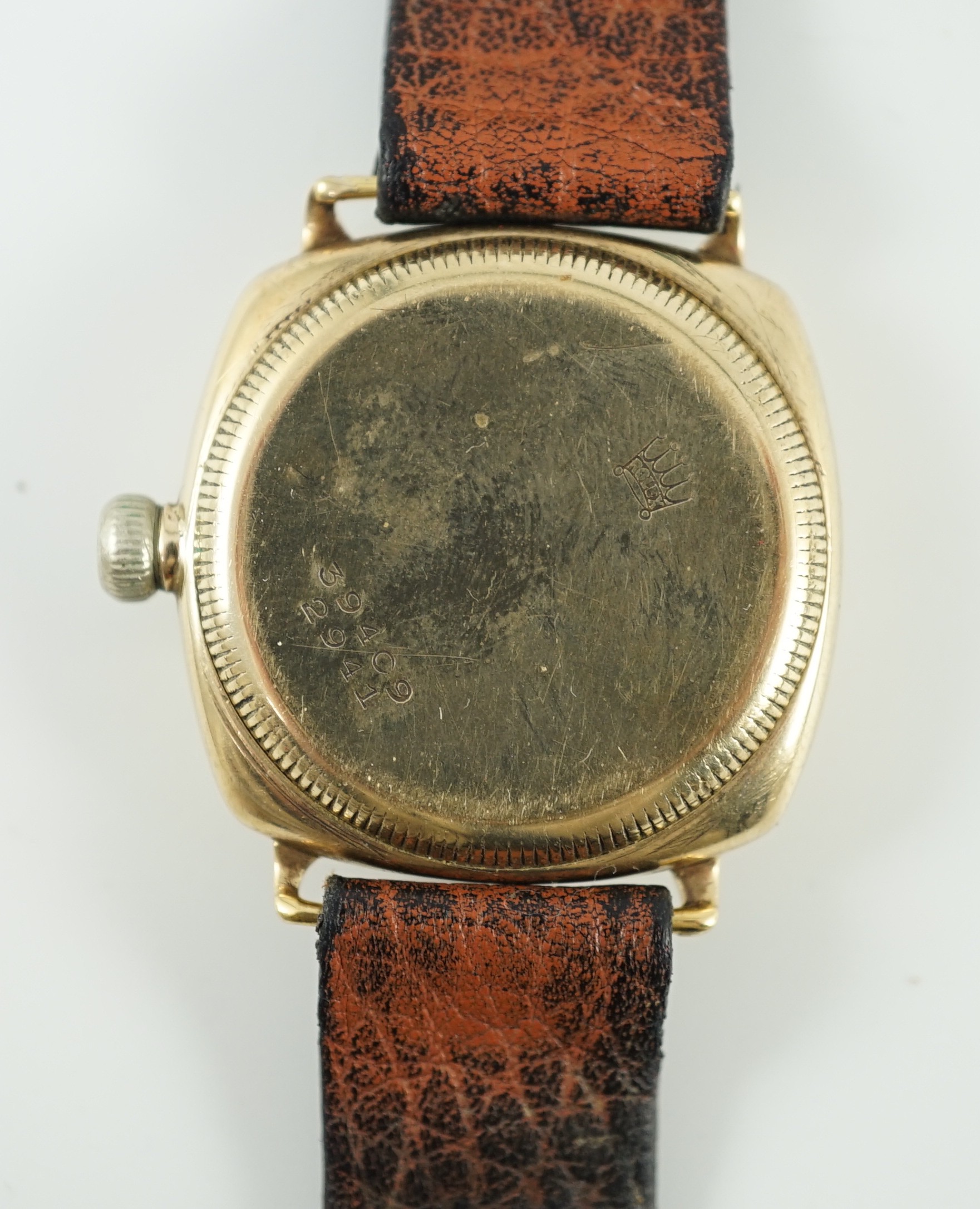 A gentleman's 1930's 9ct gold Rolex manual wind wrist watch